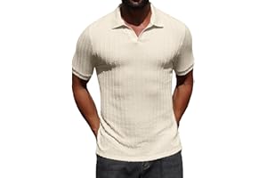 Askdeer Men's Polo Shirts Casual Short Sleeve Stretchy Ribbed Textured Old Money Vacation Beach Golf T Shirts