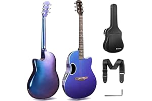 CAHAYA Acoustic Electric Guitar Kit - 41” Carbon Fiber Adult Beginner Set with Bag and Strap Built-In Pickup Rich Resonance & Warm Tone for Performance Ready, Pearl Blue-Purple Finish