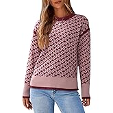 Dokotoo Womens Casual Cross Jacquard Sweaters 2025 Crewneck Long Sleeve Fall Winter Warm Knit Pullover Tops Clothes