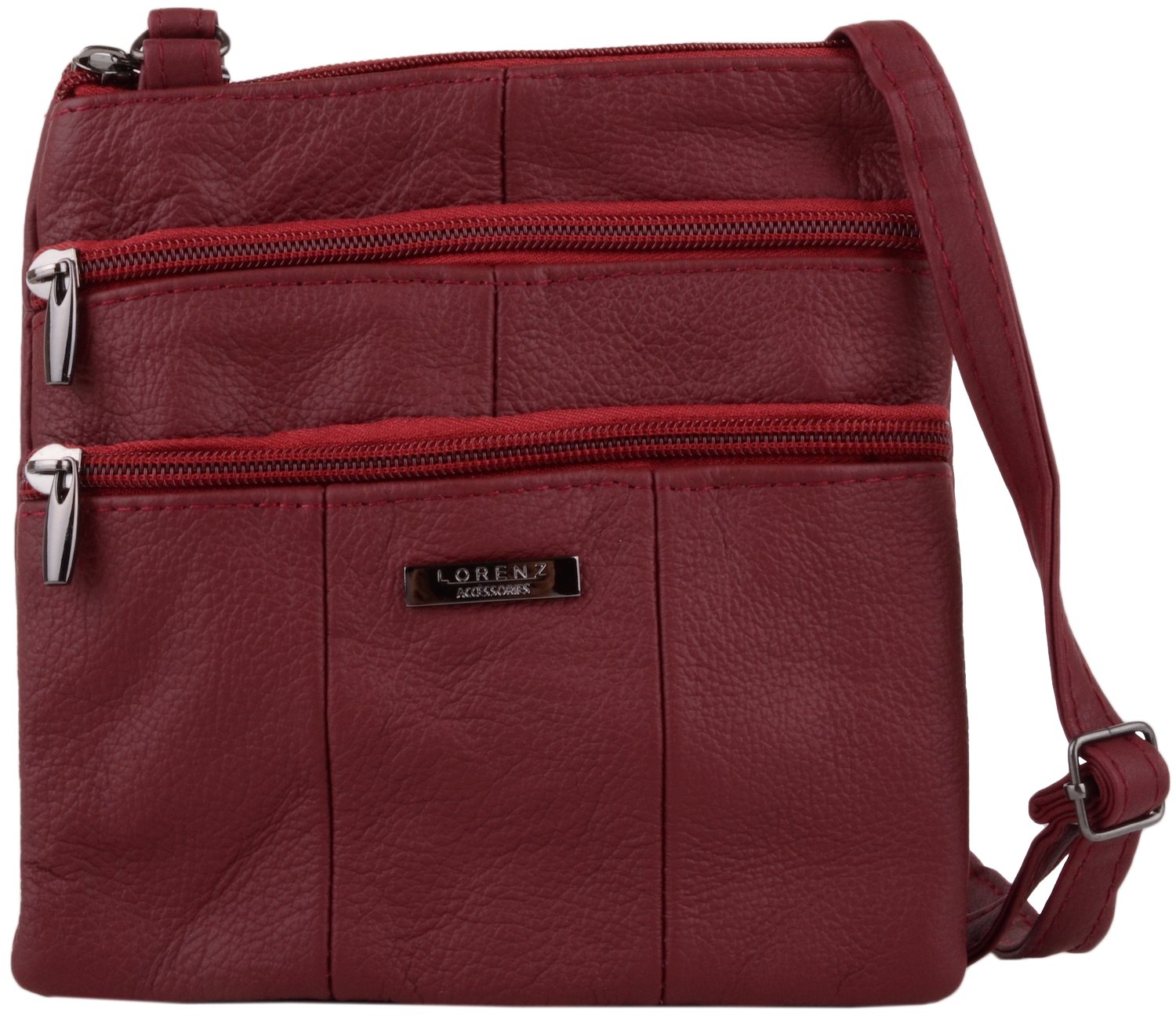 Ladies/Womens Small Leather Cross Body/Shoulder Bag with Multiple Features - Burgundy