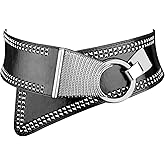 macoking Womens Studded Belt Elastic Wide Punk Chunky Waistband for 80s Retro Dresses