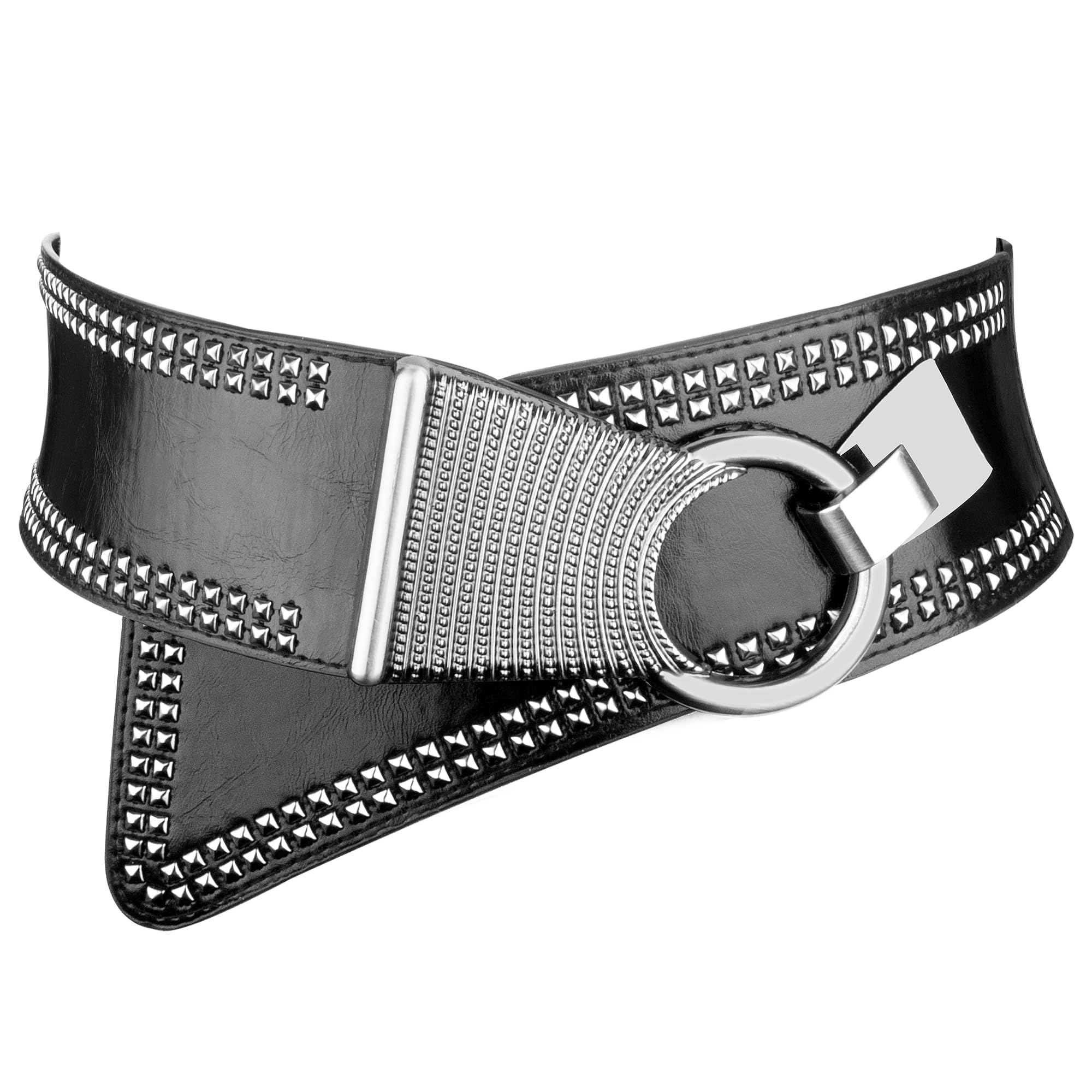 Elastic Womens Studded Belt Wide Punk Chunky Belt for 80s 