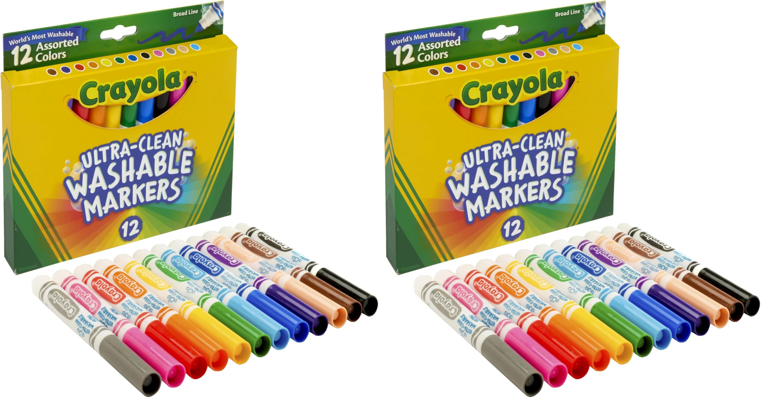Crayola Broad Line Markers,Washable Markers for Kids,Assorted Colors,Arts & Crafts Supplies,For Coloring Books & Art Projects,Ages 3+,12 Count (Pack of 2)