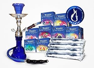 Ultra Premium 11" Blue Hookah, 1 Box of Beamer Ultra Premium Hookah Molasses Flavor, Beamer Card and Accessories