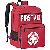 IBVIVIC First Aid Backpack Bag, Empty Emergency Medical Bag with Multi-Pockets for Outdoor Travel Camping, Bag Only (Red)