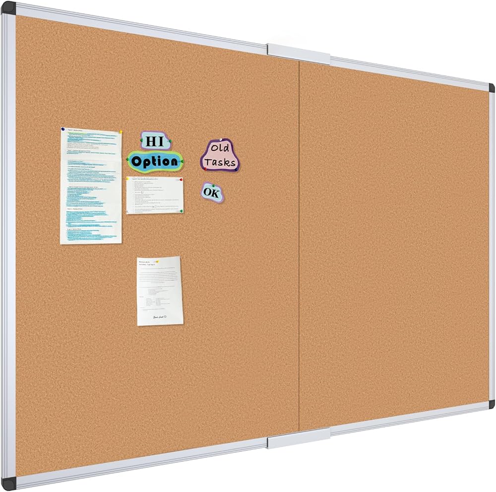 VIZ-PRO Large Cork Bulletin Board 150 x 120 cm Foldable Silver Aluminium Frame