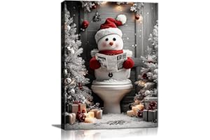 AbcCustomize Funny Snowman Christmas Canvas Wall Art, Snowman Reading on Toilet Canvas Prints, Quirky Bathroom Picture for Humorous Christmas Decorations, Holiday Gifts and Winter Decor