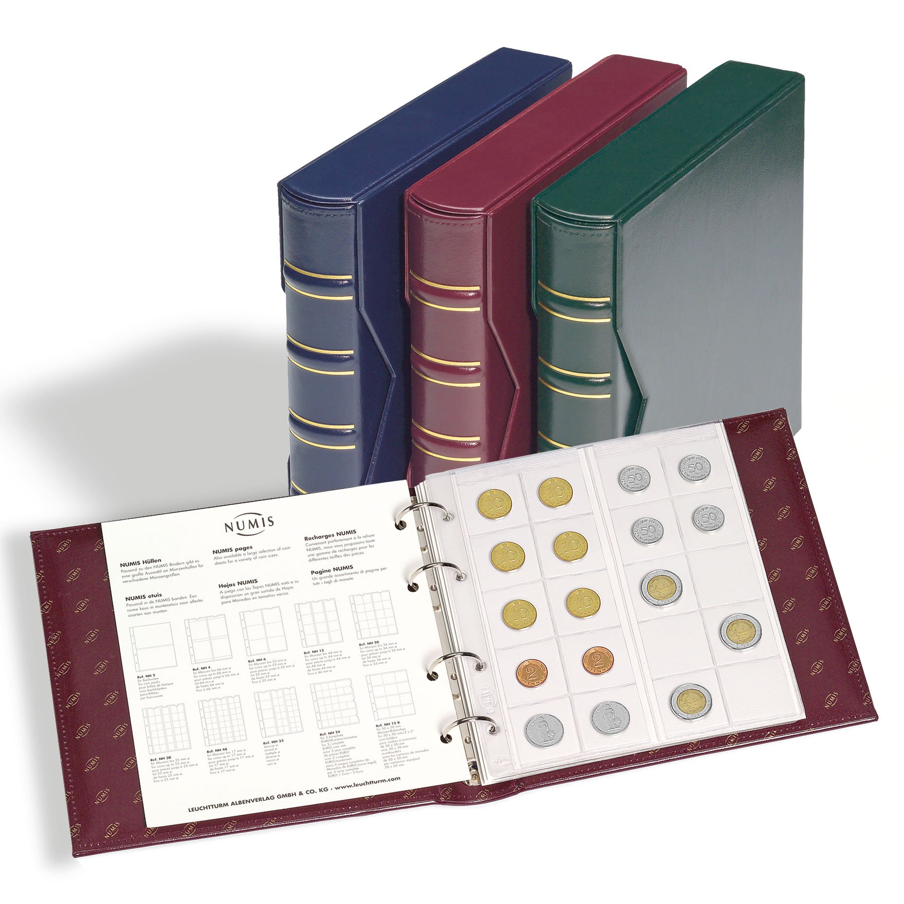 Leuchtturm 312262 Ring binder Numis - Classic design with protective case and 4-ring mechanism - 235 x 240 x 60 mm - red