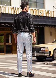 COOFANDY Mens Metallic Shiny Pants Disco Pants 70s