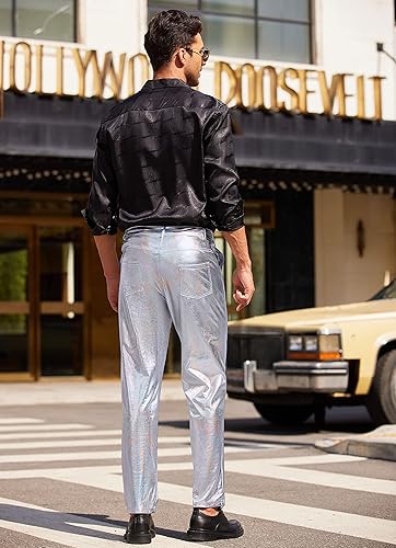 COOFANDY Mens Metallic Shiny Pants Disco Pants 70s Party Dance - Main Image