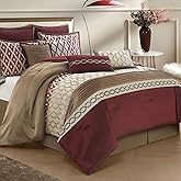 LANCO MODERN LIFESTYLE King Size Comforter Set, Burgundy, 10 Piece Bed in a Bag for All Seasons, Luxury Extreme Comfort Bedding Sets with Bedskirt, Pillow Shams, Euro Shams and Decor Pillows