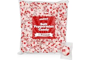 ZISBERS Soft Peppermint Puffs Candy - 1 Pound Bag, Approx. 85 Individually Wrapped Pieces, Old-Fashioned Breath Candies Made with Real Cane Sugar - Melt-in-Your-Mouth Peppermint Treats