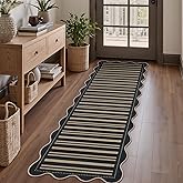LORWER Striped Easy Jute Runner Rug, 2x6 Kitchen Rug Non Slip Washable Outdoor Runner for Entryway Indoor, Farmhouse Black Indoor Outdoor Carpet for Hallway Porch Laundry