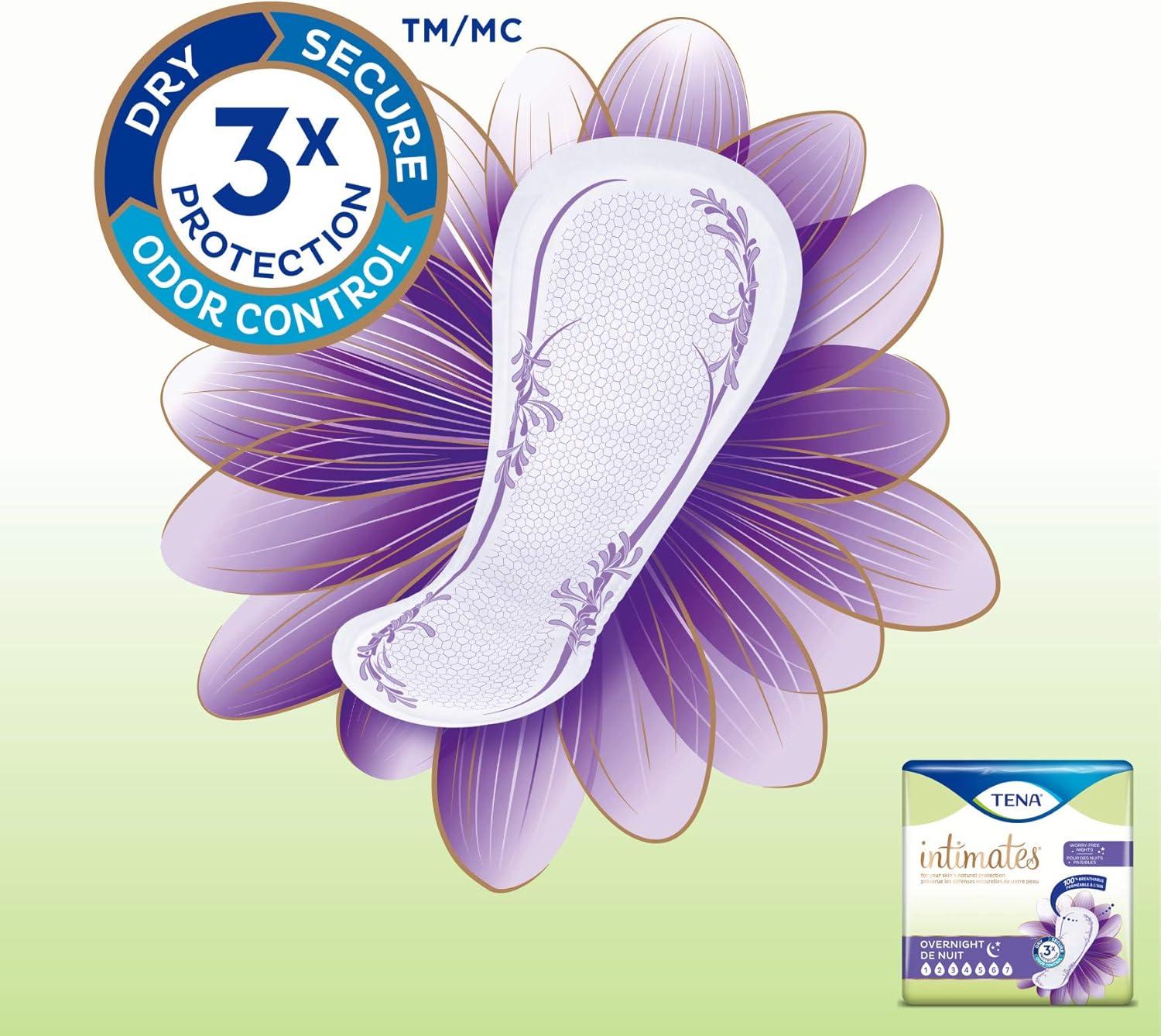 TENA Intimates Overnight Absorbency Incontinence/Bladder Control Pad with Lie Down Protection, 90 Count (Packaging May Vary): Health & Personal Care