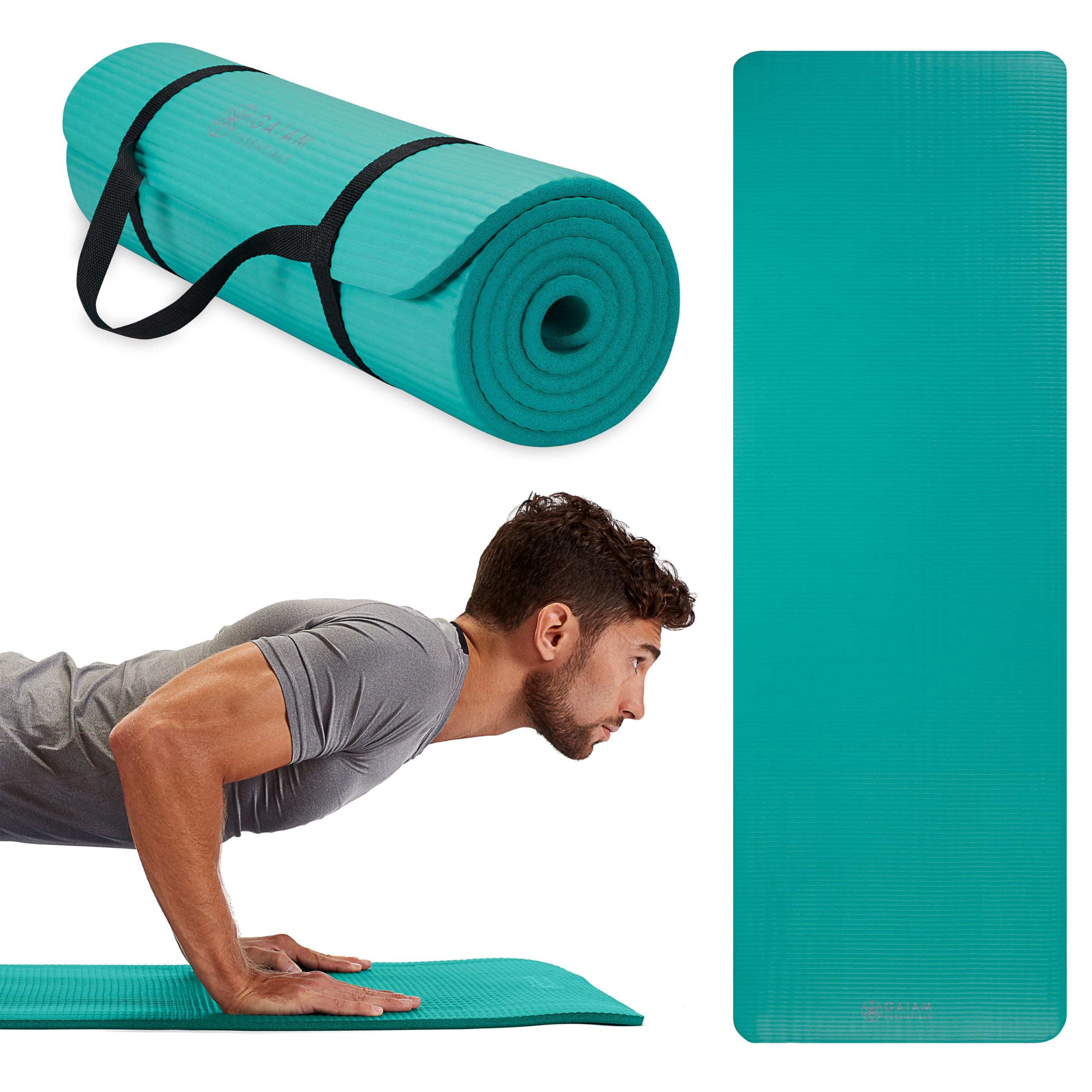 Gaiam Essentials Thick and Thin Yoga Mat Fitness & Exercise Mat with Easy-Cinch Carrier Strap