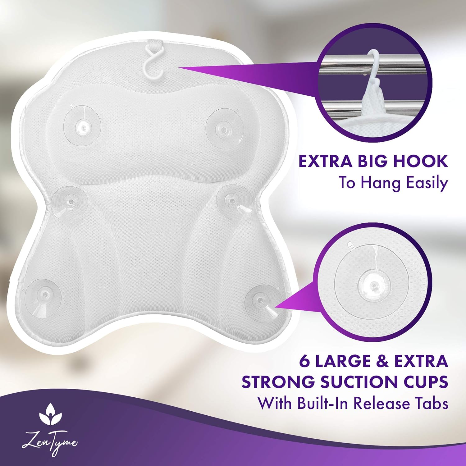 Bath Pillow Luxury Bathtub Pillow, Ergonomic Bath Pillows for Tub Neck and Back Support, Bath Tub Pillow Rest 3D Air Mesh Breathable Bath Accessories for Women & Men, Spa Pillow, Powerful Suction Cups : Beauty