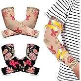 Toulite 2 Pairs Lymphedema Compression Arm Sleeves for Women Men 20-30 Mmhg Breast Cancer Awareness Sleeves Floral Tattoo Gardening Sun Protection