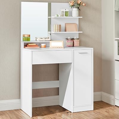 VASAGLE Kailyn Dressing Table Makeup Table with 1 Drawer White RDT119W01