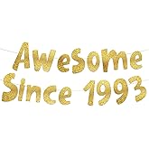 Awesome Since 1993 Gold Glitter Banner - 33rd Birthday and Anniversary Party Decorations