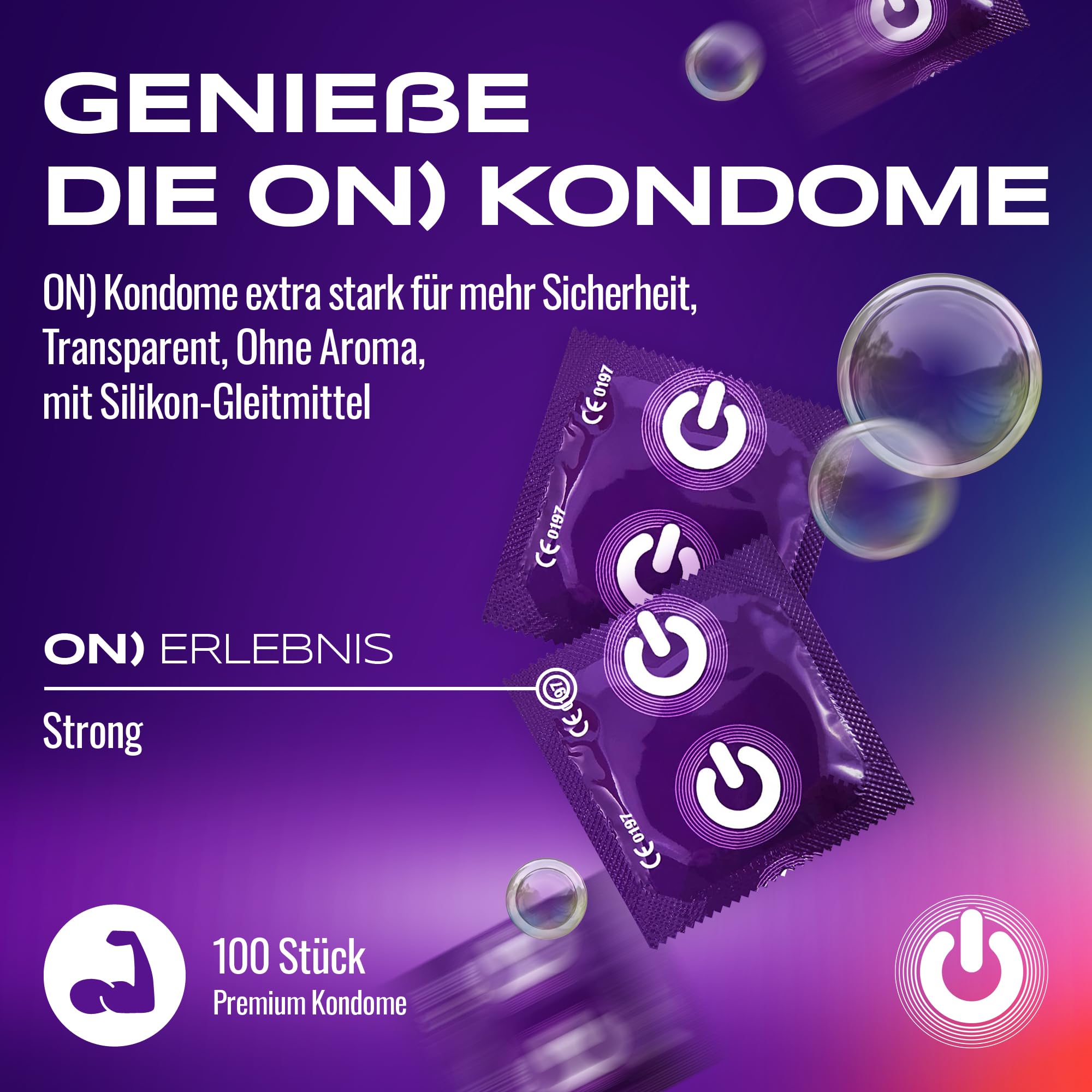ON) Kondome Strong, Für mehr Sicherheit, extra dick 0,09 mm, Natürliches Gummi Latex, 100 Stück 2