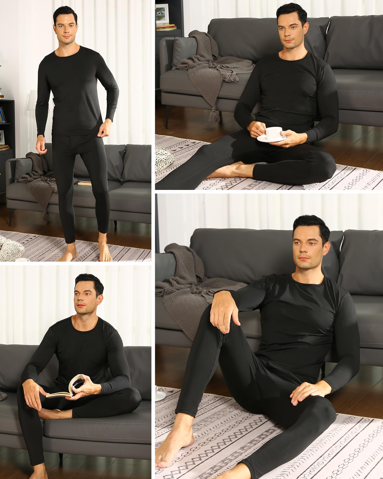 ViCherub Thermal Underwear for Men Fleece Lined Long Johns Thermals Set Base Layer for Cold Weather Top and Bottom