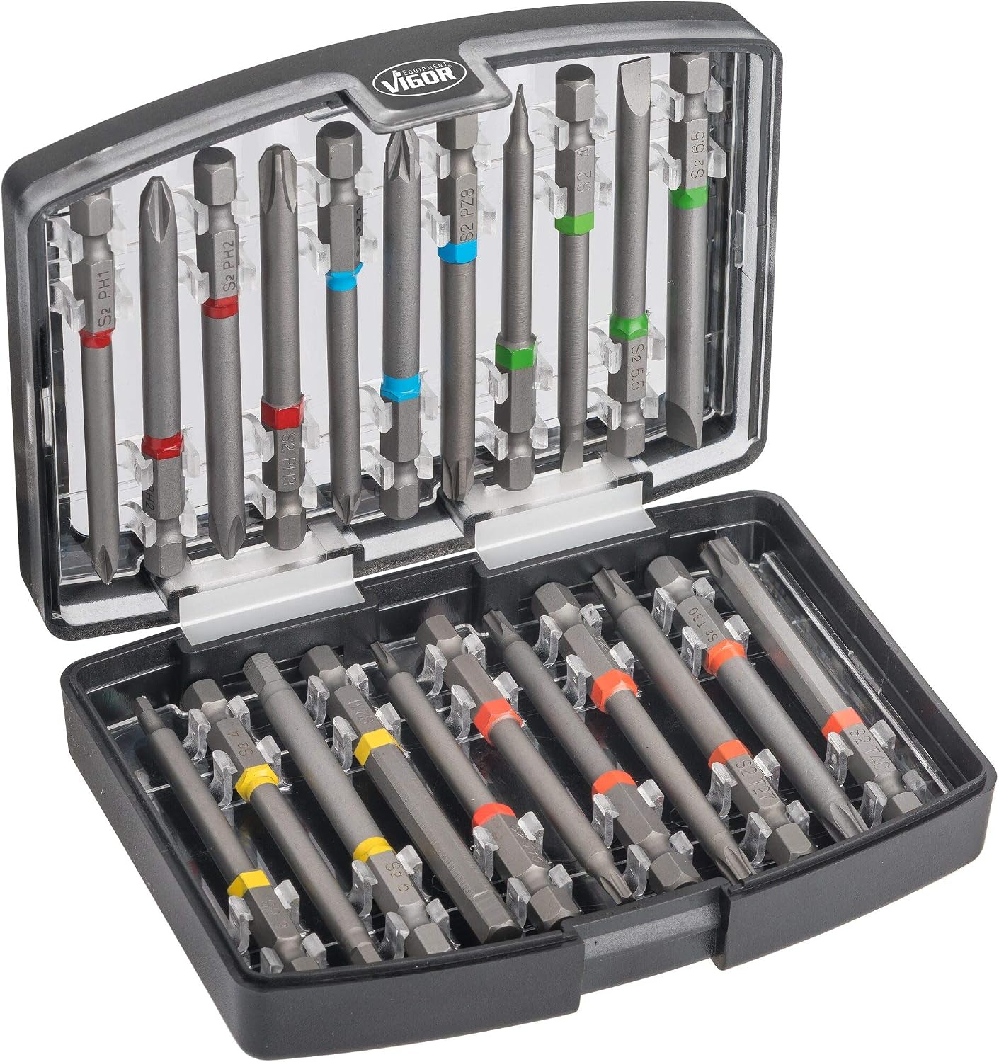 Vigor V6068 Bit Box Solid Hexagonal 6.3 (1/4 Inch), Colour, 57 x 13.97 x 9.91 cm