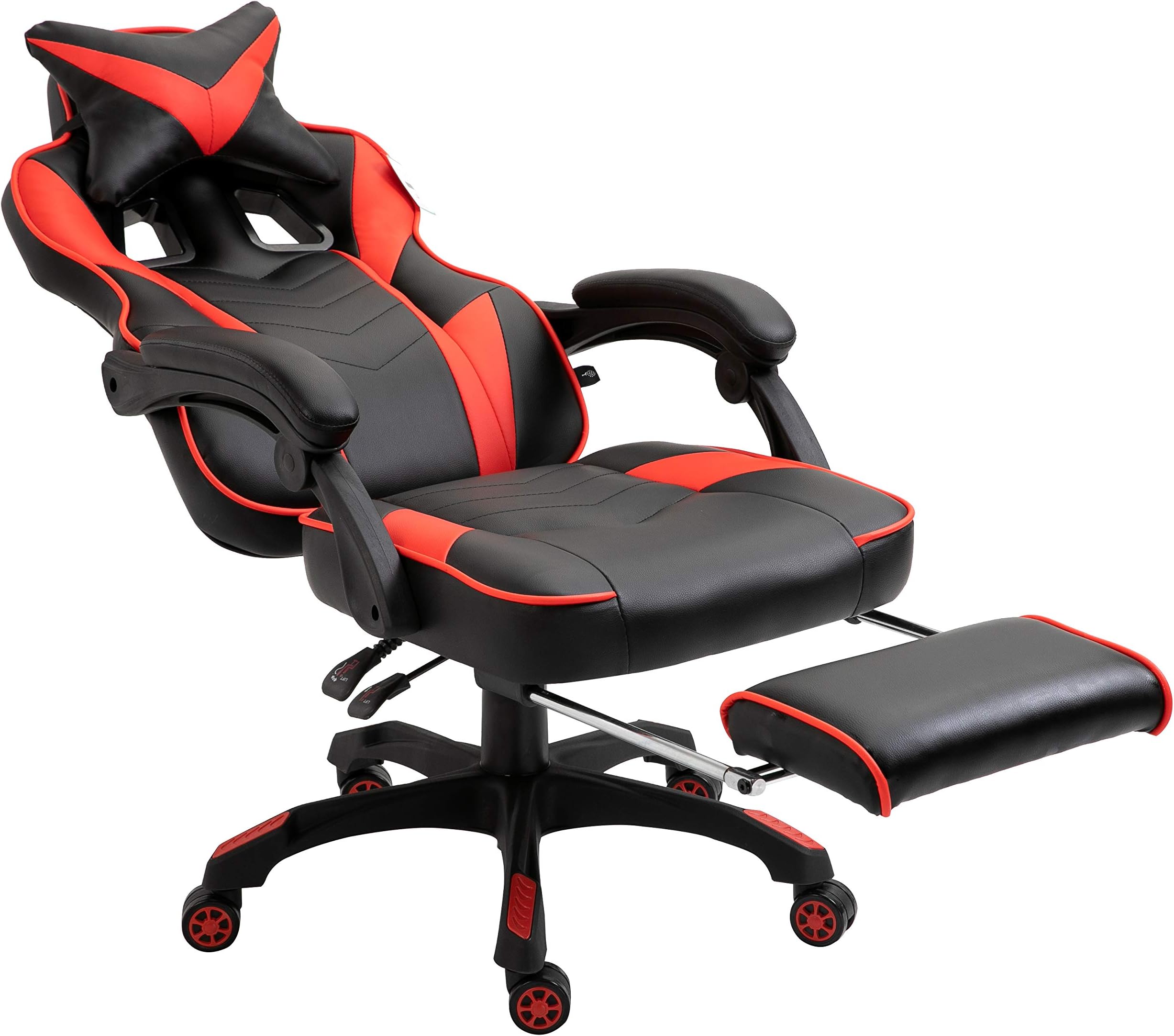 Cherry Tree Furniture High Back Recliner Gaming Chair with Cushion & Retractable Footrest (Black & Red)
