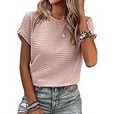 SHEWIN Womens Summer Tops Crewneck Short Sleeve T Shirts Casual Textured Work Shirt Loose Blouses