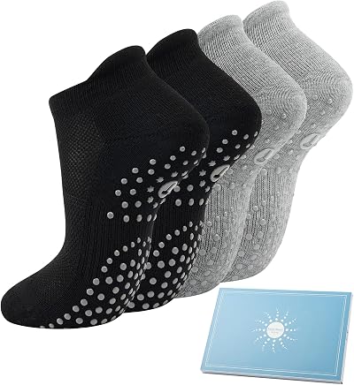 Toes Home 4 Pairs Grip Yoga Socks Non Slip Pilates Barre Ankle Socks