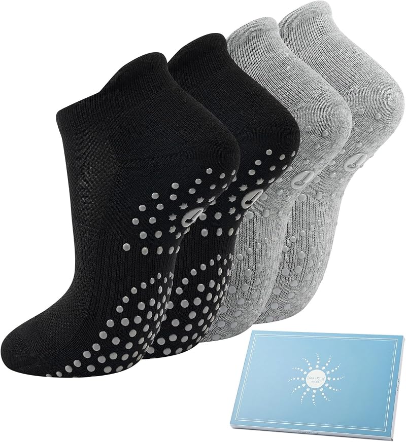 Toes Home 4 Pairs Grip Yoga Socks Non Slip Pilates Barre Ankle Socks