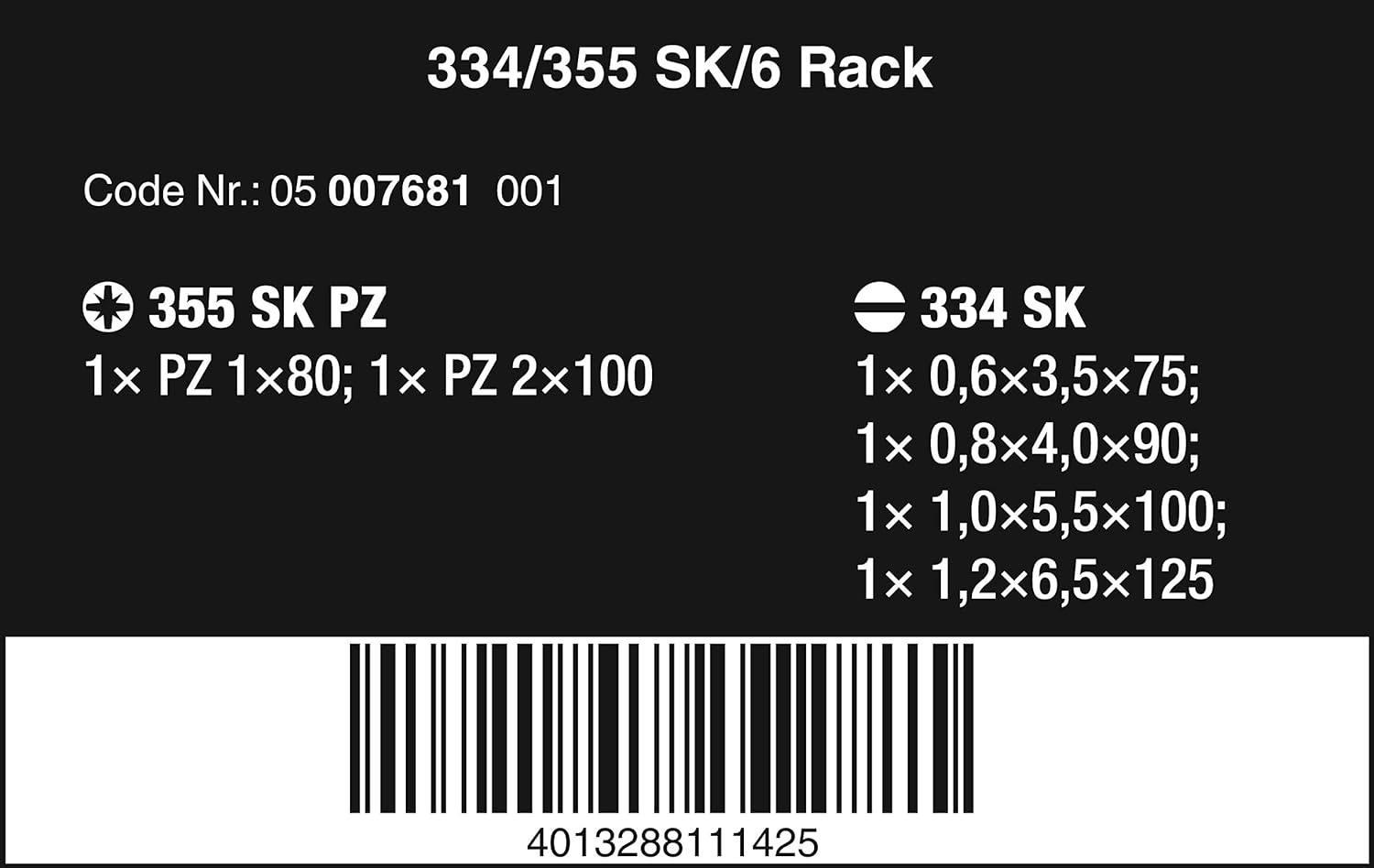 Wera 334/355 SK/6 Kraftform Lasertip screwdriver Set including rack, Hexagonal blades, PZ/SL, 6pc, 05007681001 - Image 3