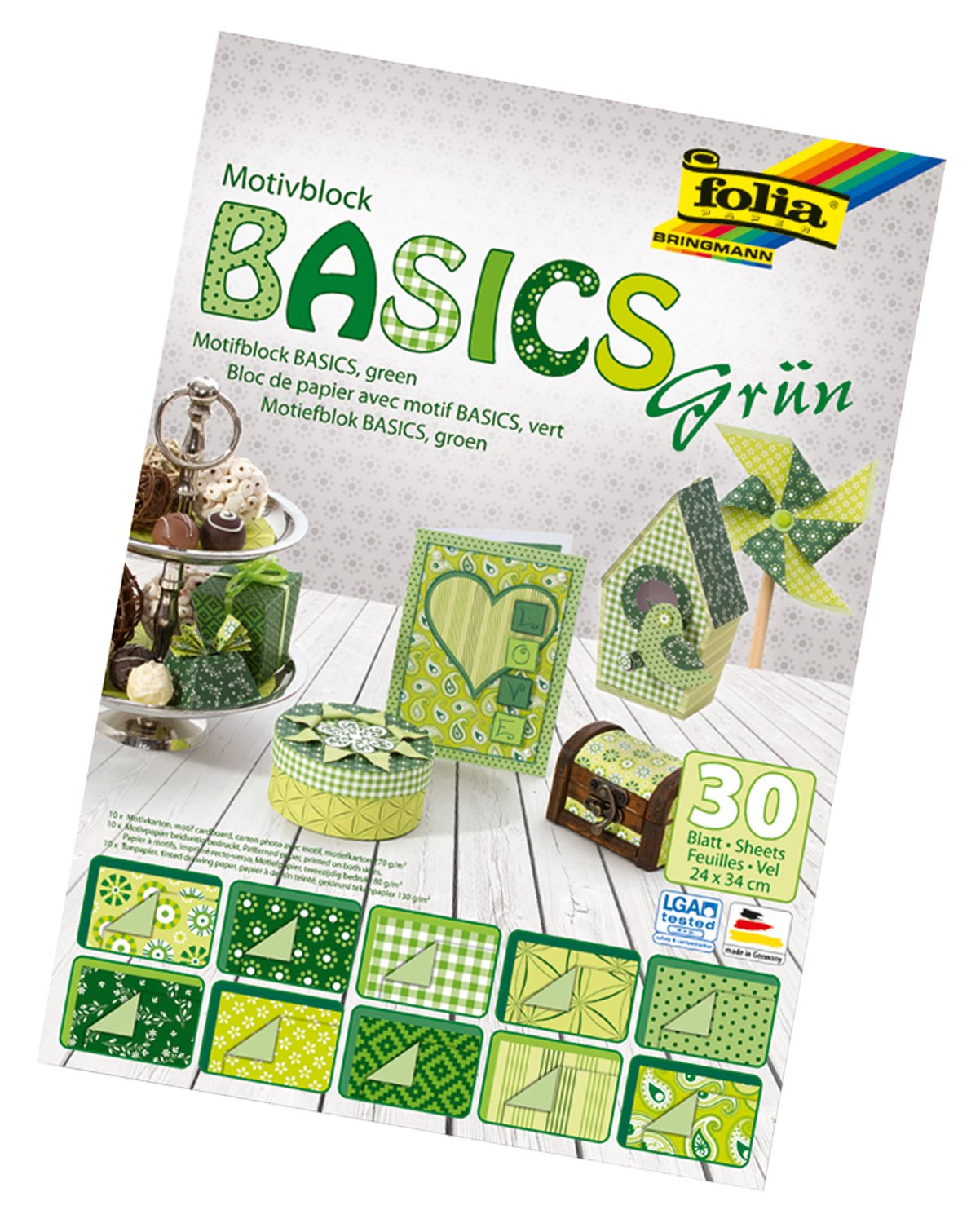 Folia Bringmann Basics Motif Block Craft Paper 24 x 34 CM 30 Sheets Light Green