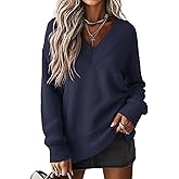 Jouica Women's Sweaters V Neck Pullover Sweater Side Slit Long Sleeve Knit Spring Tops Trendy Outfits for Women 2026