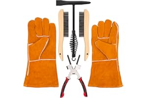 VASTOOLS Welding Accessories,5pc,Chipping Hammer 10.5", Leather Welding Gloves 13.5",6-in-1 Welpers Pliers 8",Wire Brush 10"