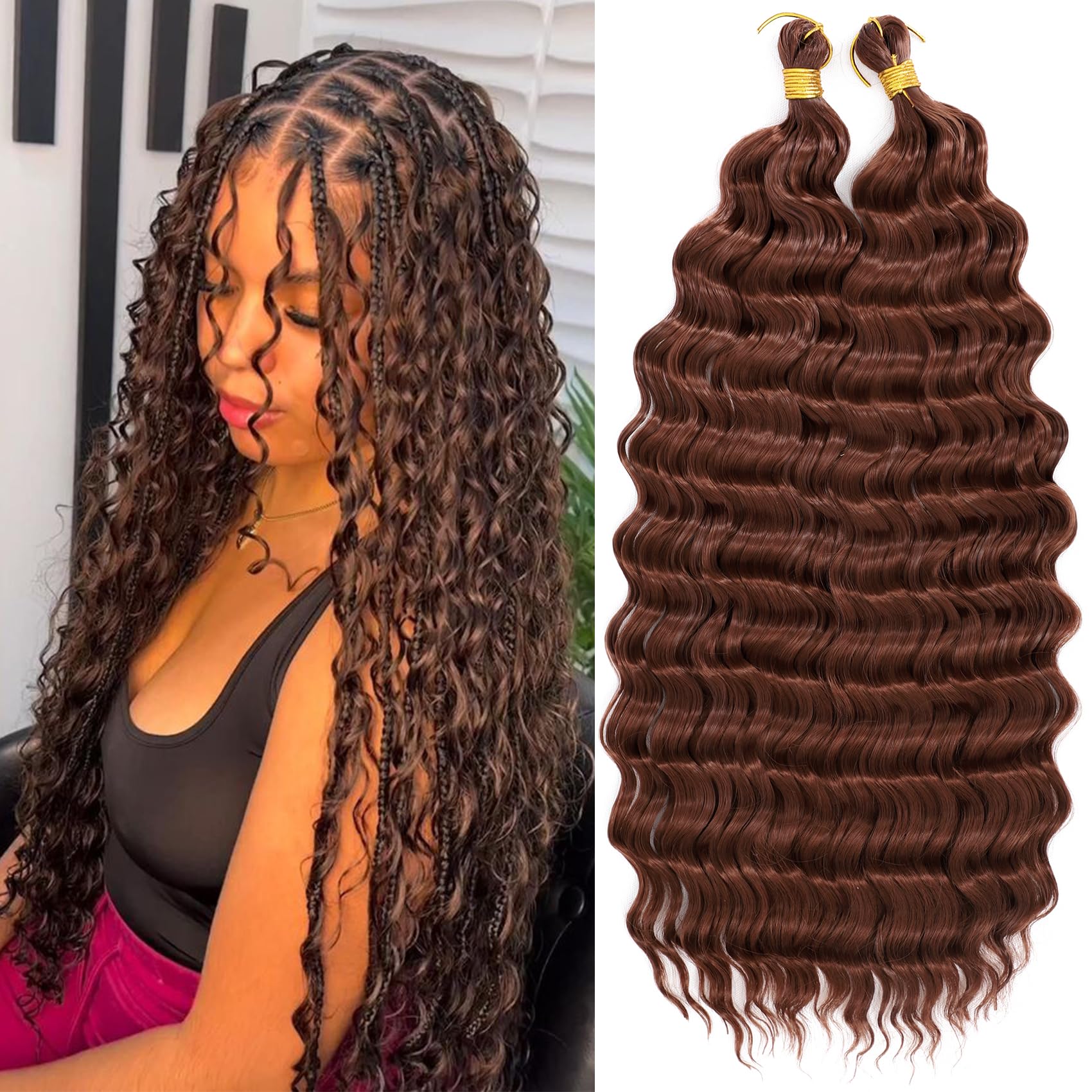 Photo 1 of Eerya Long Curly Braiding Hair 18 Inch 2 Packs Deep Ocean Wave Crochet Hair for Black Women Deep Wave Braiding Hair for Boho Braids?18 inch, #33?