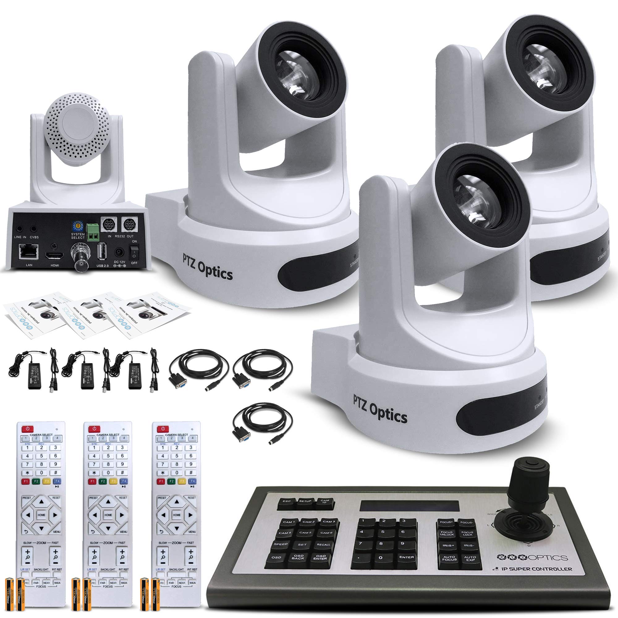 3 x PTZOptics 30X-SDI Gen 2 Live Streaming Broadcast Camera (White) (PT30X-SDI-WH-G2) + PTZOptics 4D