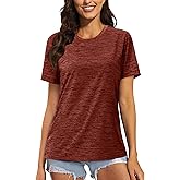 MAGCOMSEN Women's Workout Shirts Crewneck Short Sleeve Moisture Wicking Lightweight Tops for Gym Athletic Sports