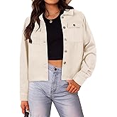 HOTOUCH Women Fashion Cropped Shacket Button Down Trendy Shacket Jackets Casual Long Sleeve Crop Shirts Jackets Tops