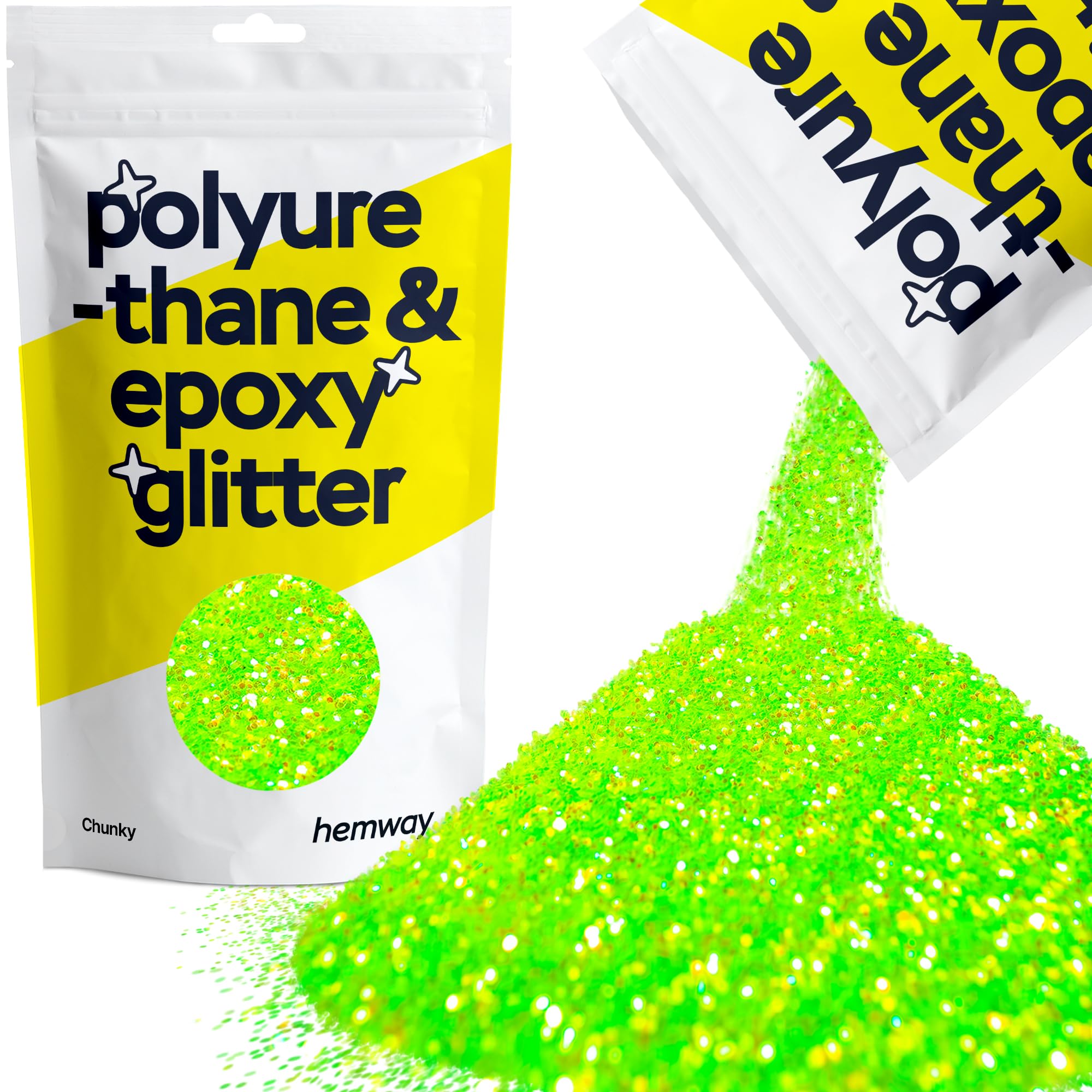 Hemway Resin Glitter Fluorescent Green 100g Chunky | Polyurethane & Epoxy Glitter for Resin Crafts, Tumblers, Coasters, Floor & Table Art