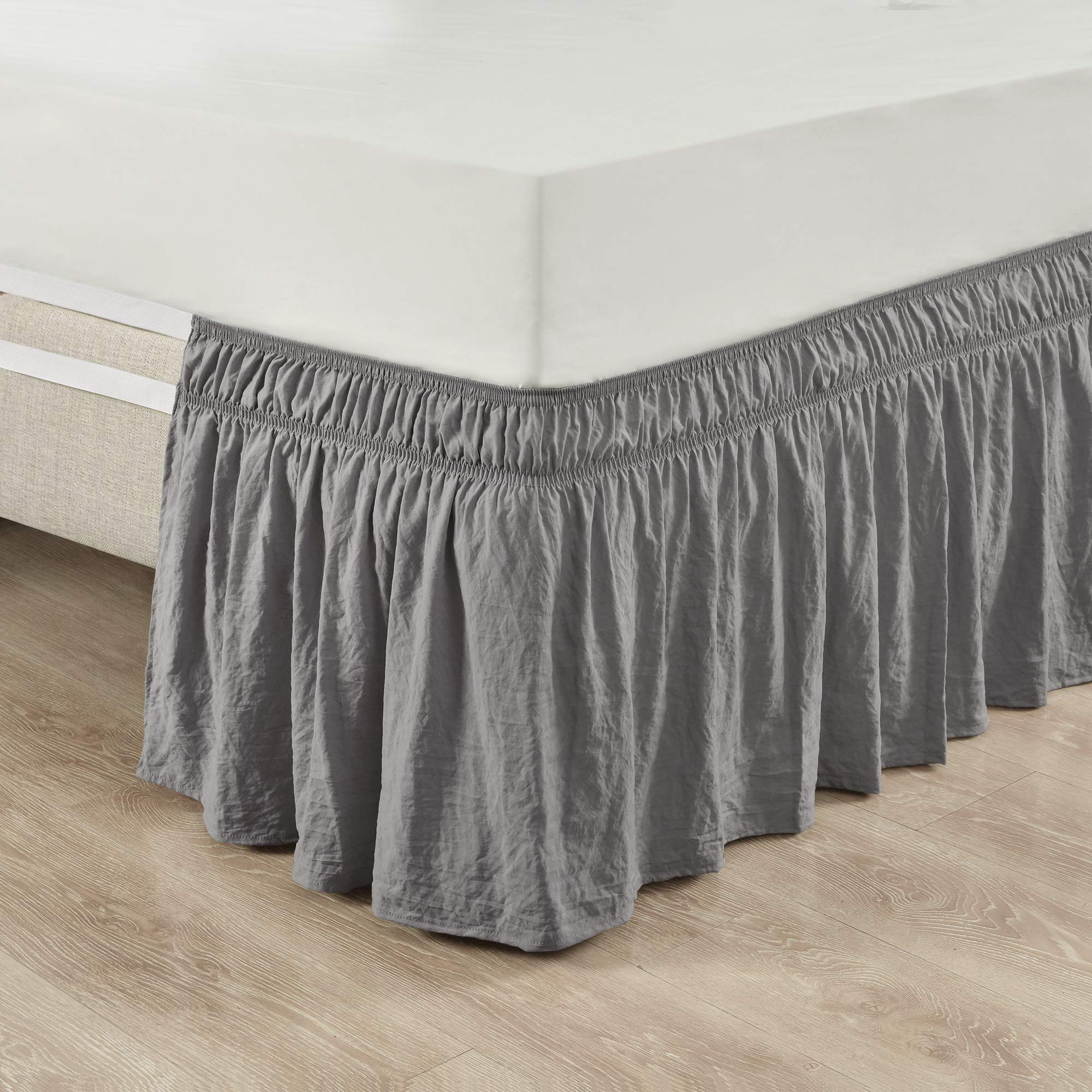 Photo 1 of Lush Decor Ruched Ruffle Elastic Easy Wrap Around Bedskirt, Queen/King/Cal King, Dark Gray