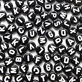 Amaney 1200pcs 7×4mm Black Round Acrylic Alphabet Letter Beads for Jewelry Making Bracelets Necklaces Key Chains Each Letter Included