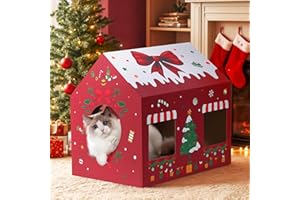 WESTERN HOME Christmas Cardboard Cat House, Indoor Cat Scratcher House (16.5''x12''x15''), Christmas Cats Cardboard Playhouse Hideaway for Small Animals