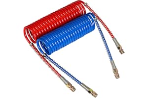 Vitonsbay Coiled Air Set Line Assemblies,Red & Blue Truck Trailer Coiled Airline Kit for Semi Truck Tractor Trailer,1/2" NPT Fittings(12' Length：2 X 12 Leads
