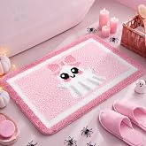 Boao Pink Ghost Halloween Bathroom Rug Pastel Ghost Bath Mat | Non-slip Flocked Absorbent, Kawaii Shower Mat Bathroom Decor for Vanity Tub Goth Halloween Accessories, 24x16 Inches