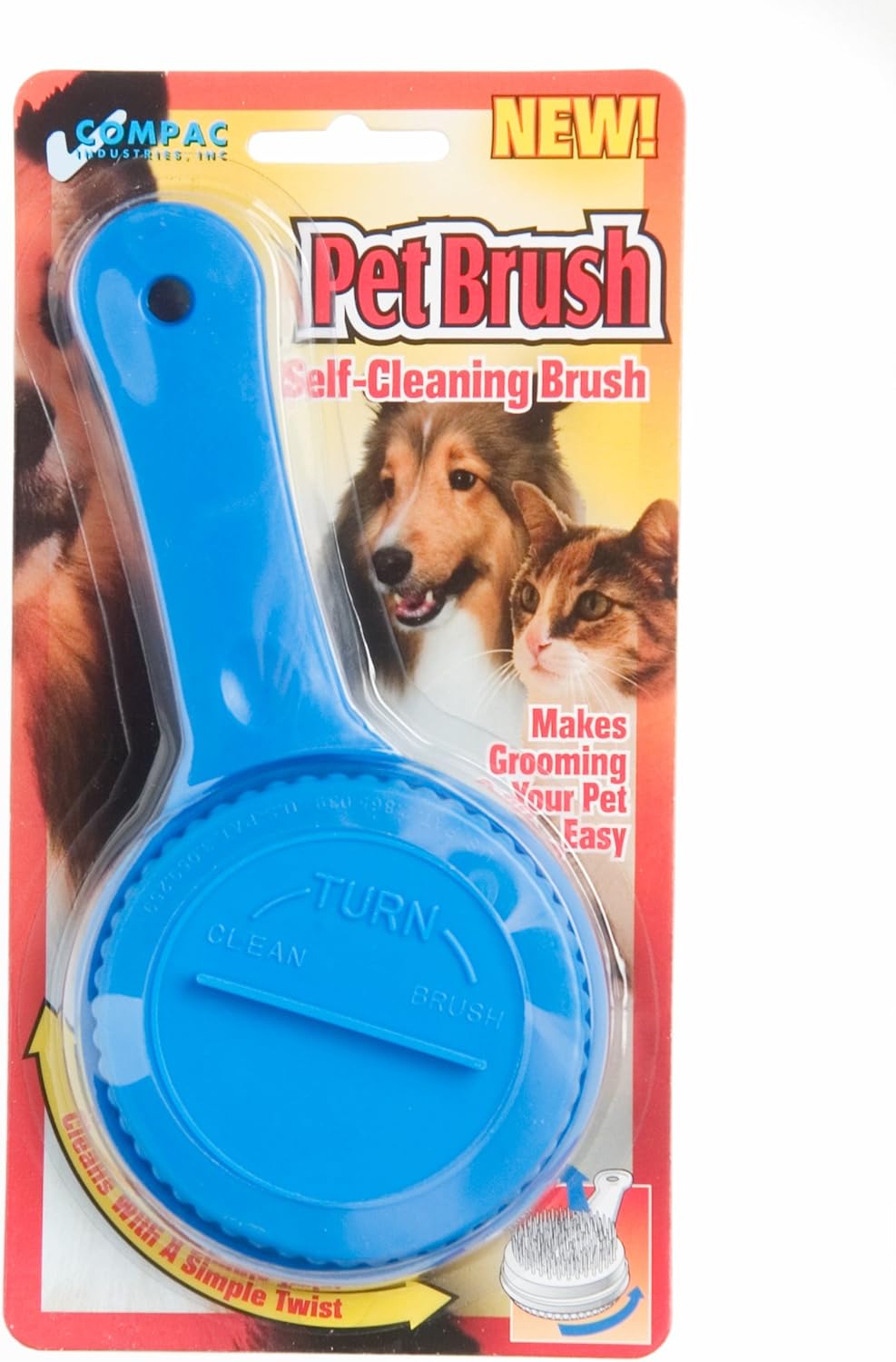 Compac Home Self Cleaning Pet Brush, Twist to Raise and Lower Bristles for Easy Cleaning and Grooming of Dogs and Cats