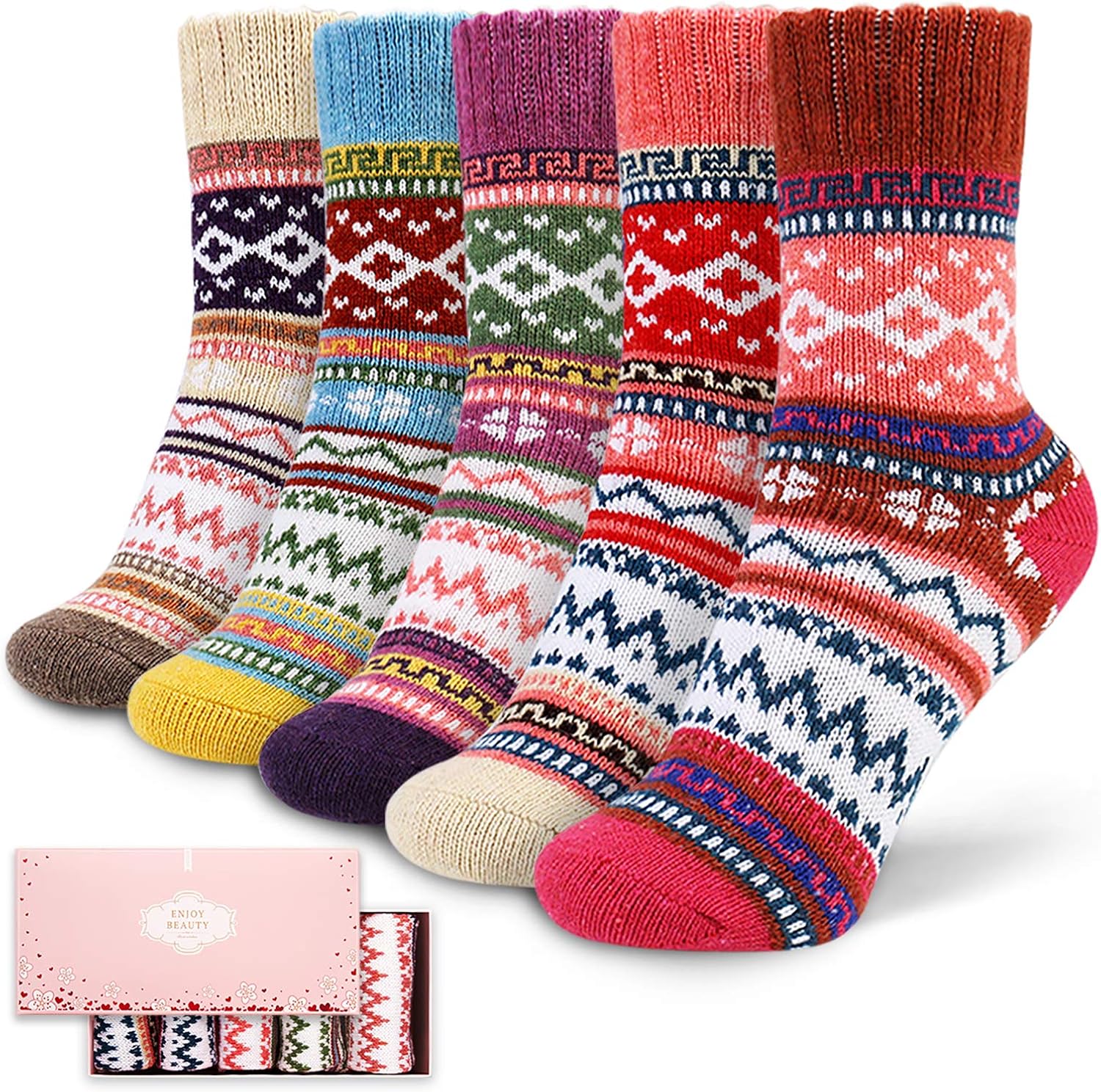 Socks Women, ICEIVY Soft Knit Wool Winter Thick Warm Cabin Fuzzy Crew Women Socks 5 Pack
