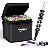 AnyMark Alcohol Markers, 80 Colors Dual Tip Art Coloring Markers Set for Adult Book Drawing Sketching Painting, Chisel & Fine, Black Penholder