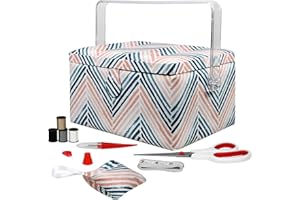 SINGER 00046 Sewing Basket with Sewing Notions, Scissors, Seam Ripper, Thread, Tape Measure, Matching Pin Cushion, Pastel Che