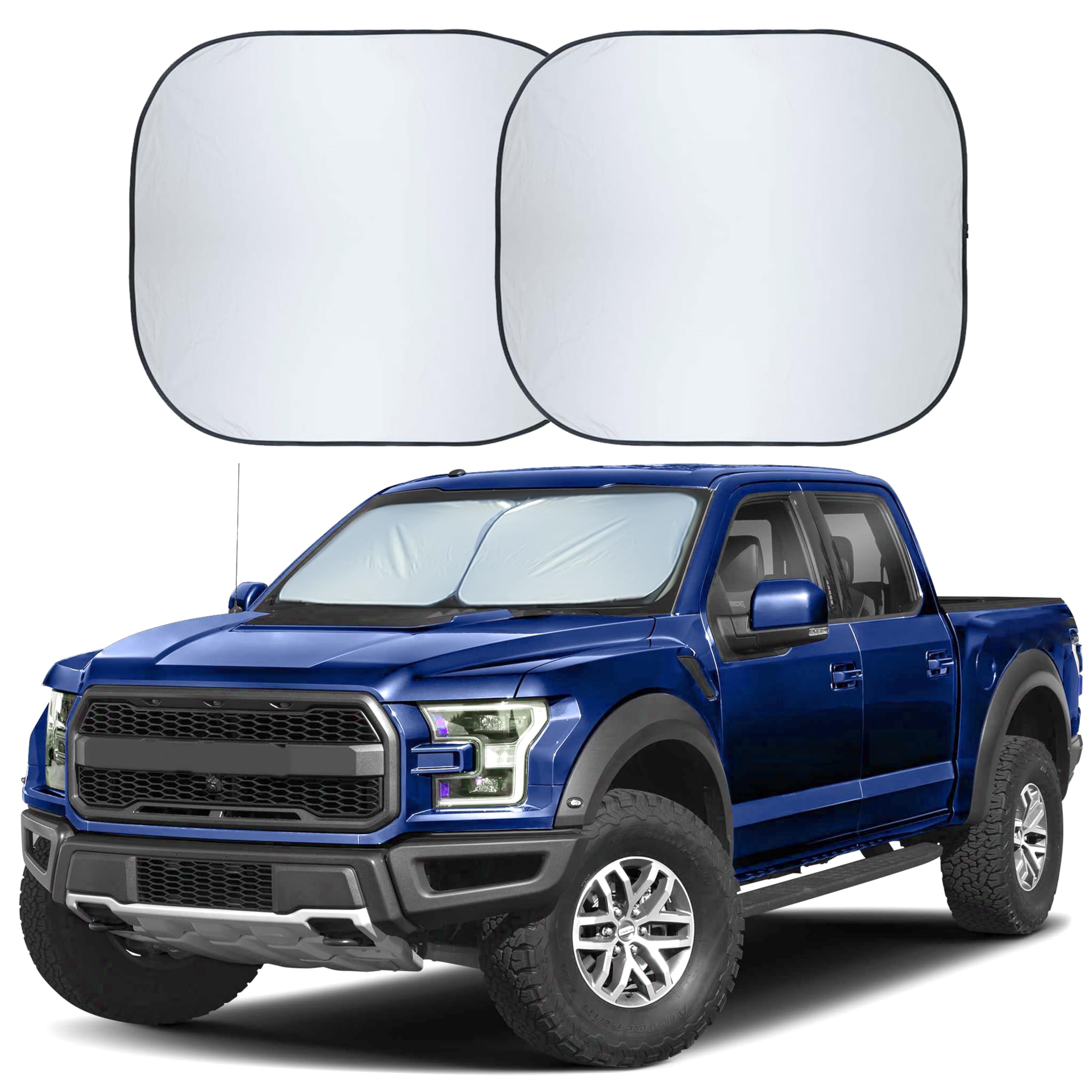 BDA 2-Pack XXL RV Truck Windshield Sun Shade – 31x38 Inches, Silver Nylon Blackout