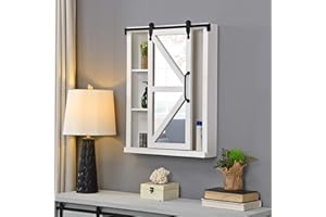 FirsTime & Co. White Winona Barn Door Mirrored Cabinet, Storage with Shelves for Bathroom, Kitchen and Office, Wood, Farmhous